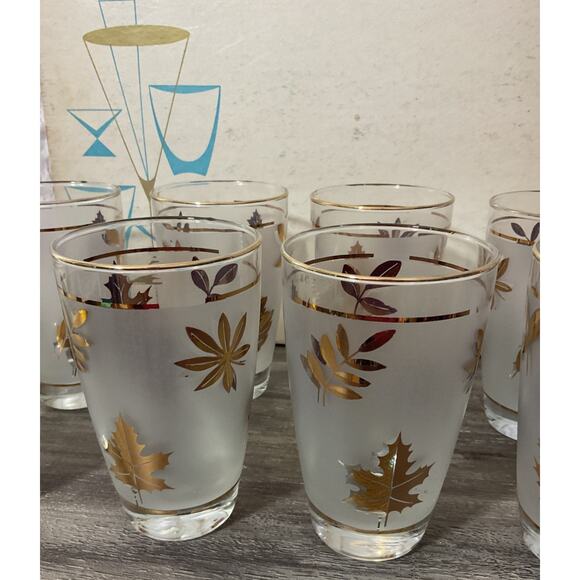 Vtg 1960s  Libbey Golden Foliage Frosted Tumblers Glasses 14 oz  Set of 8 NEW - Picture 4 of 7